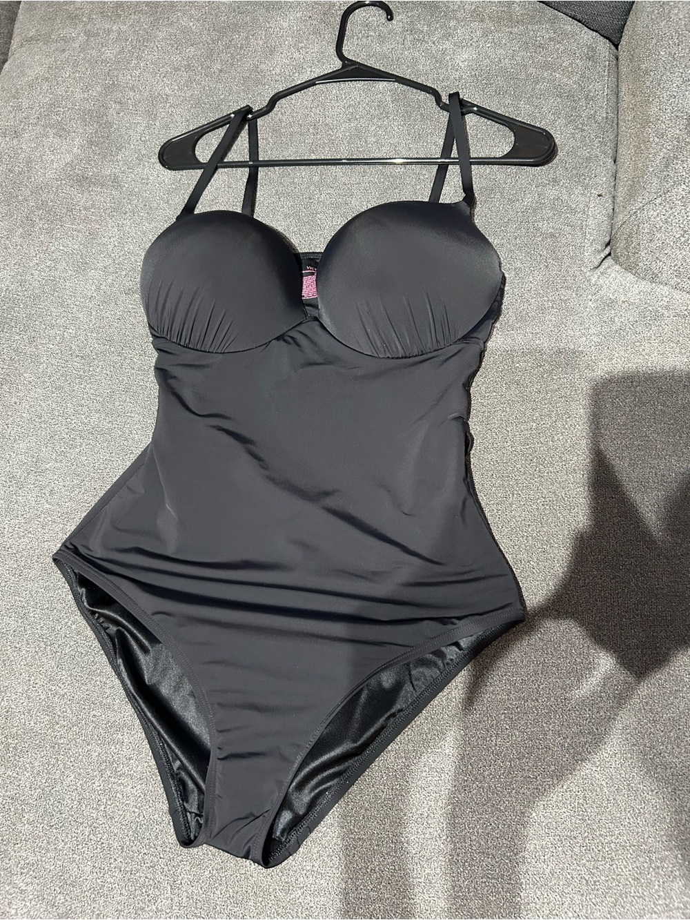 Victoria Secret- 36D- Classic Black One-Piece Swimsuit with Molded Cups & gold